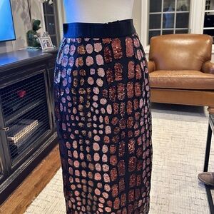 NWT Dorothee Schumacher Black with Pink and red Sequin patches Midi Pencil Skirt